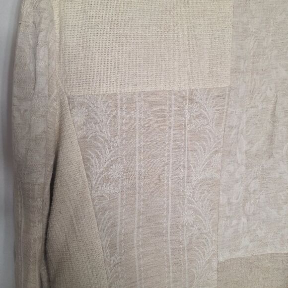 Vintage Express Womens Oversized Blazer Patchwork Linen Blend Beige Palm Large - Picture 12 of 16